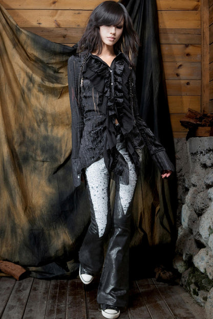 Vintage Ruffled Two-Tone Cardigan