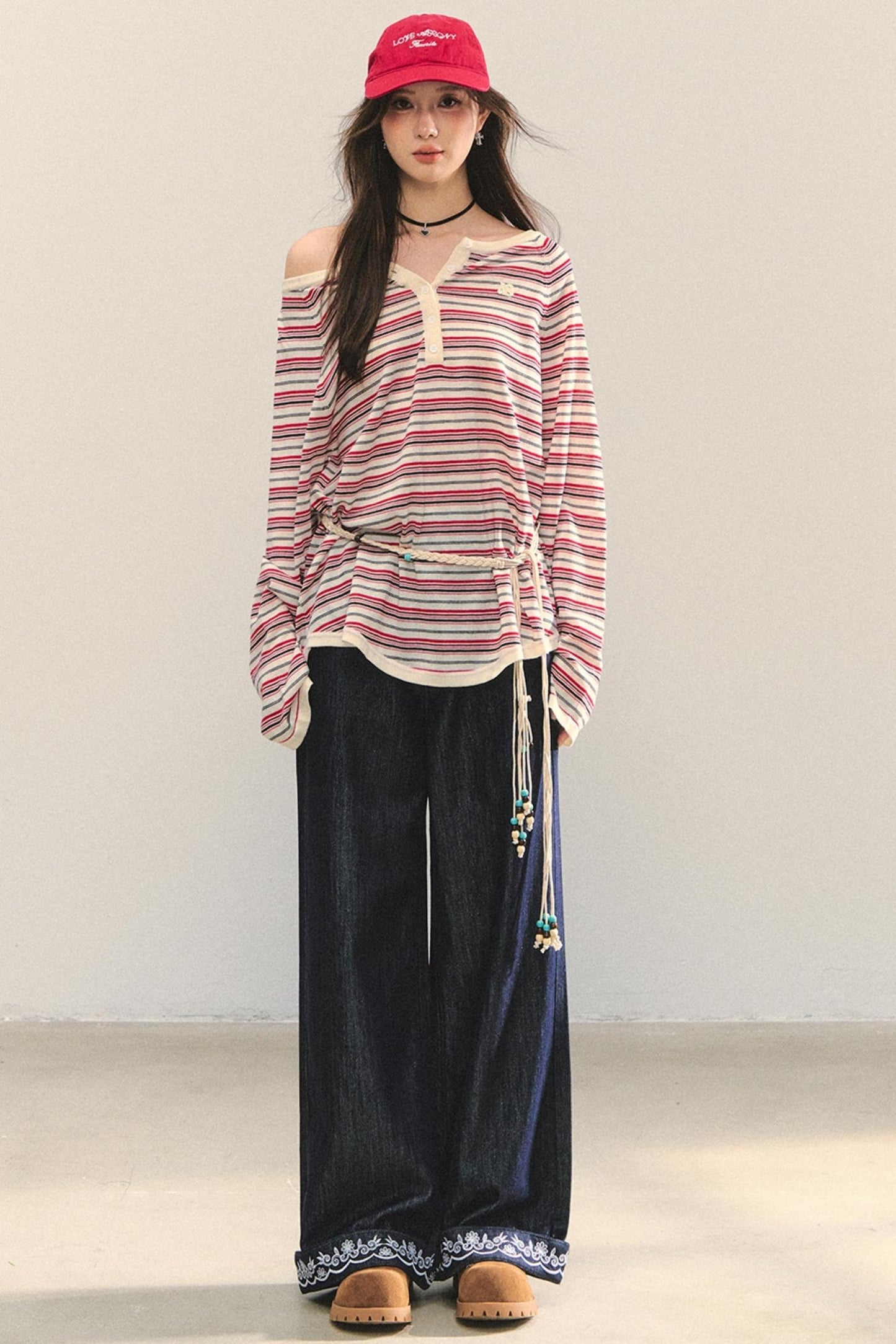 Embroidered Straight-Leg Pants