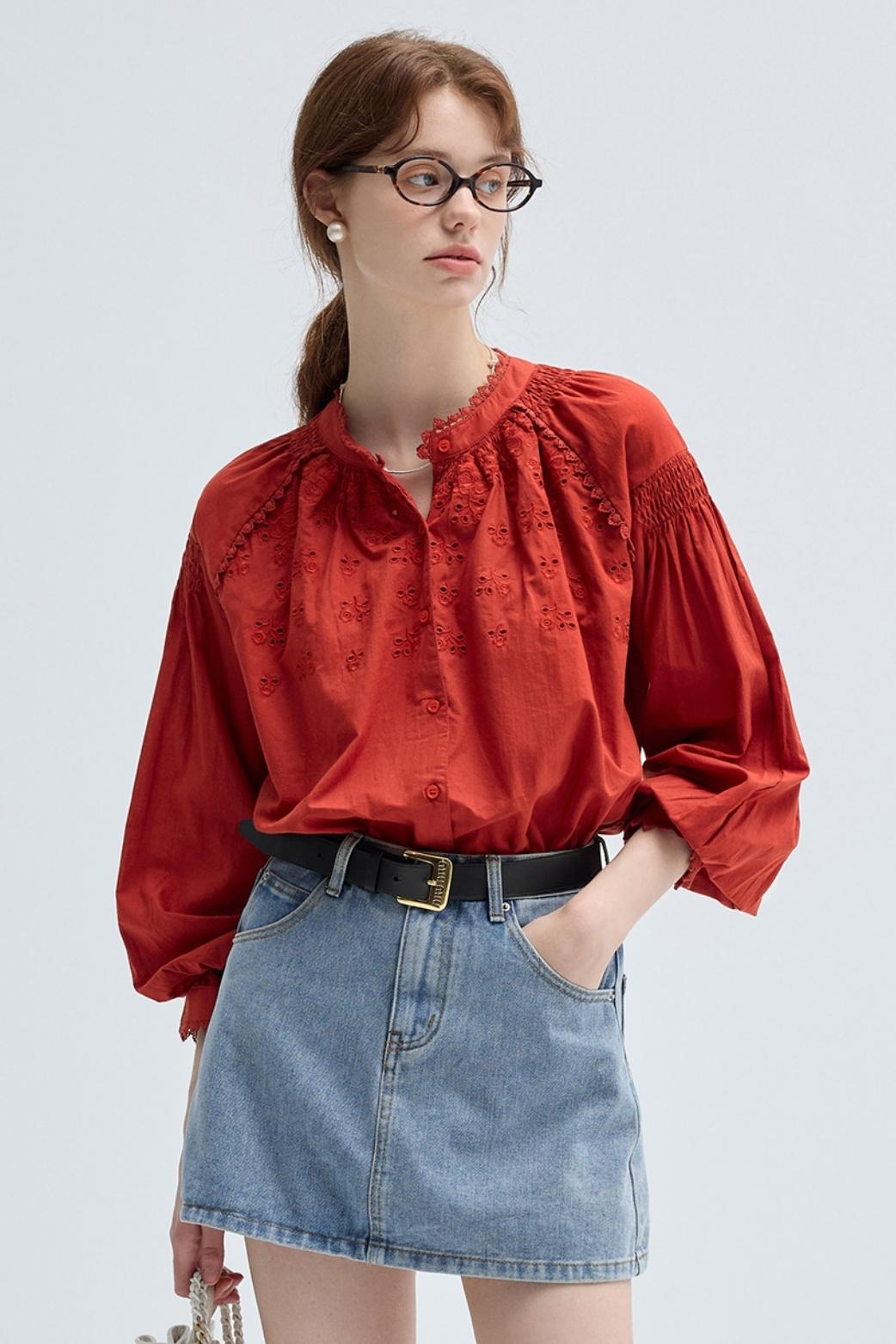 French Vintage Embroidered Cotton Shirt