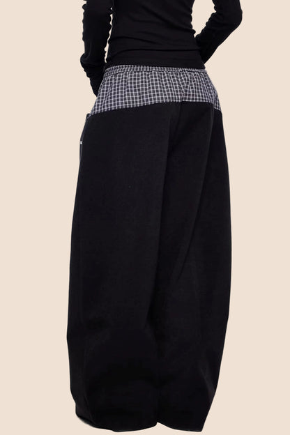 Plaid Patchwork Wide-Leg Pants