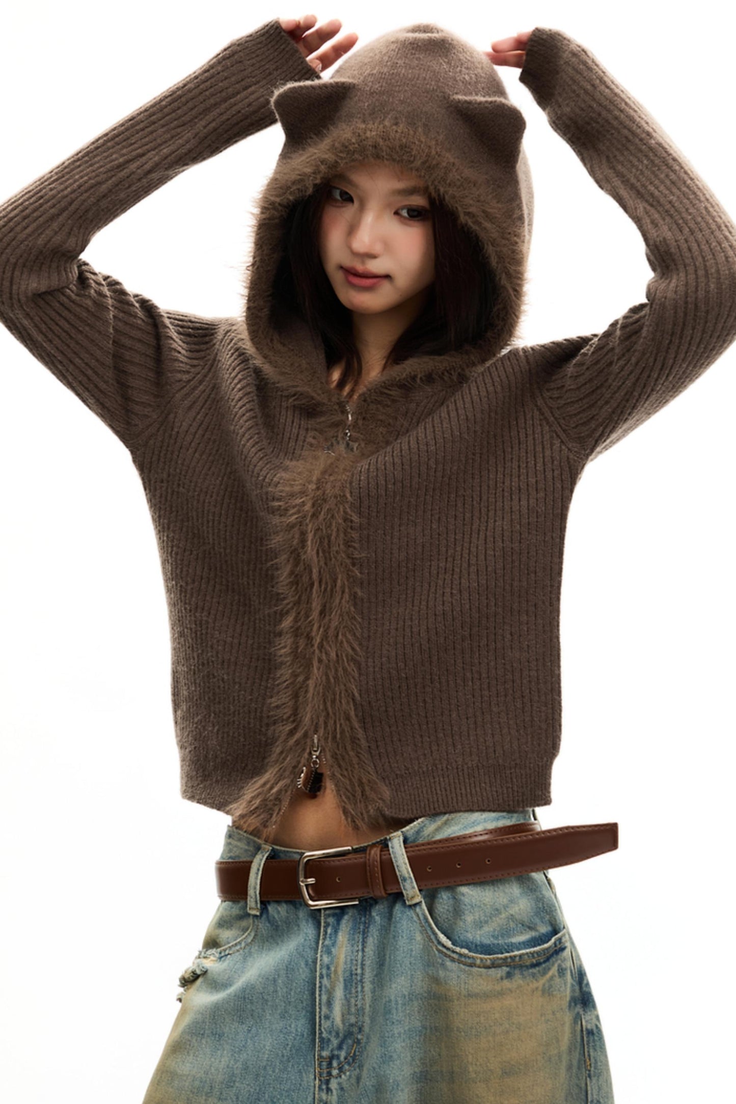 Vintage Bear Hooded Sweater Top