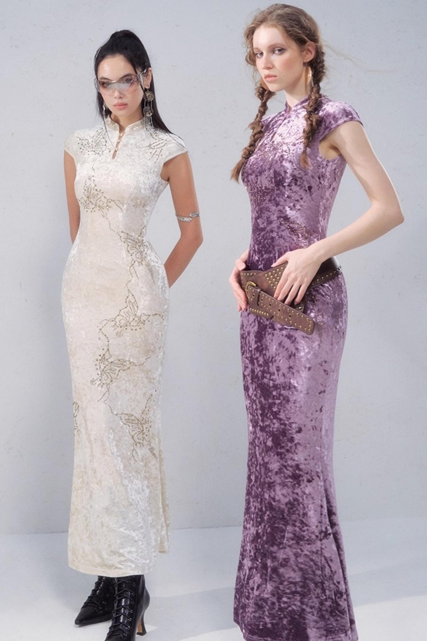Porcelain Velvet Cheongsam Dress