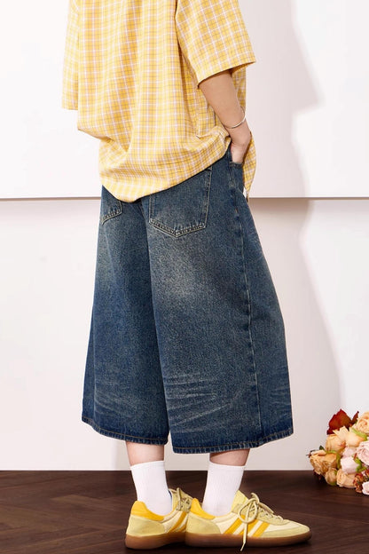 High-Waisted Whisker Denim Shorts