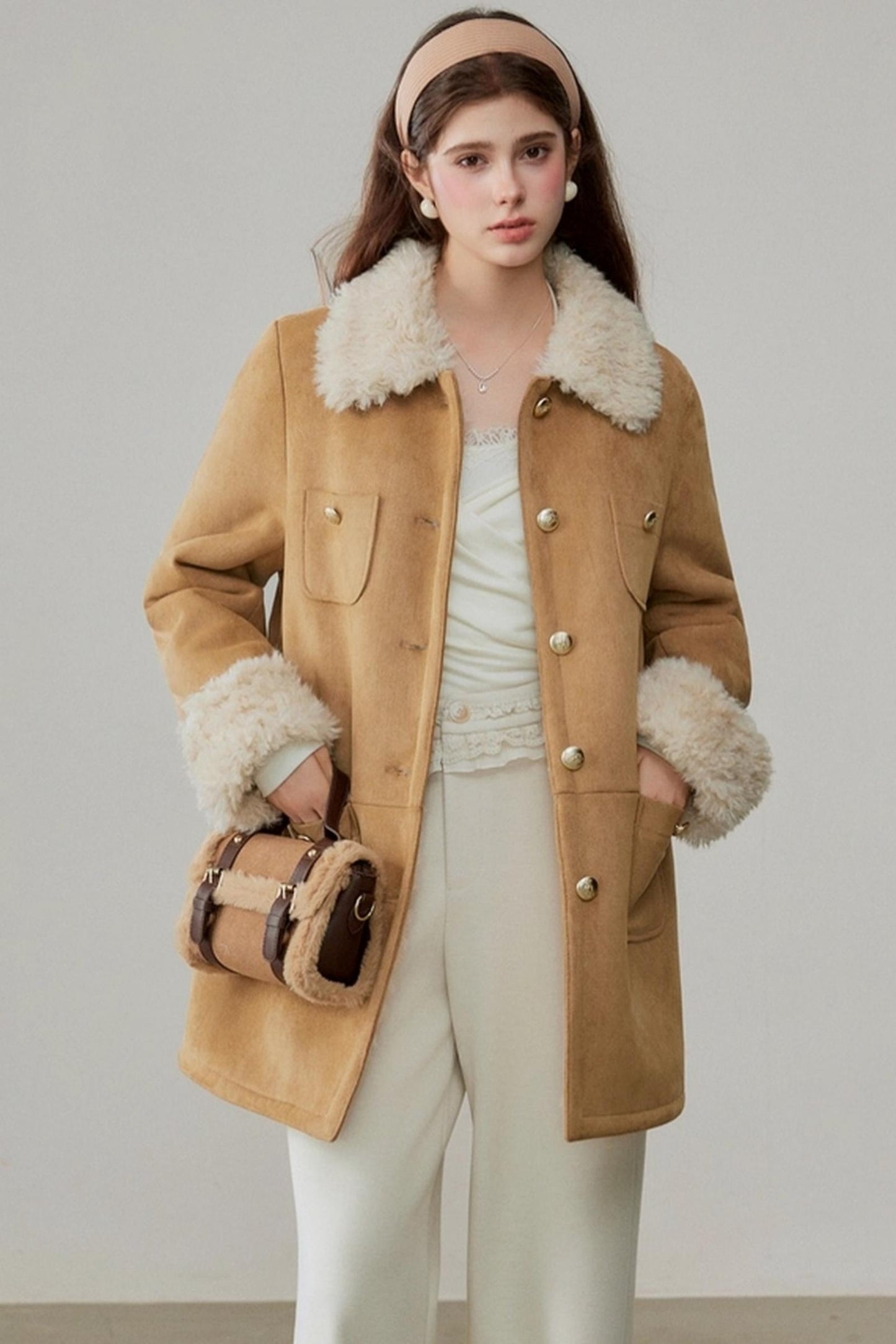 Fur Integrated Suede Winter Jacket