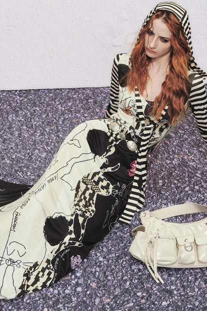 Hand-Painted Slim Fit Hooded Dress