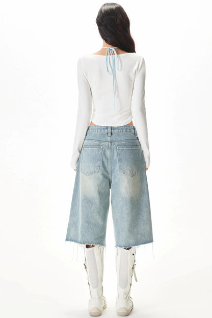 Retro Ripped Denim Shorts