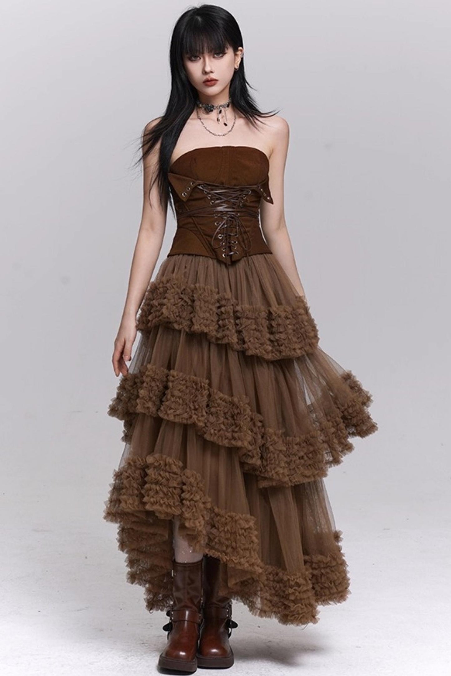Brown Fluffy Cake Skirt