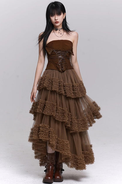 Brown Fluffy Cake Skirt