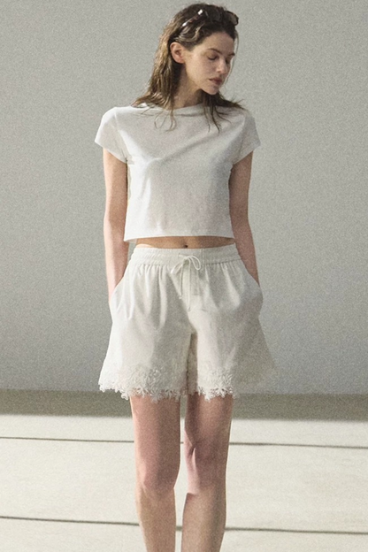 Lyocell-Spitzenhose mit weitem Bein