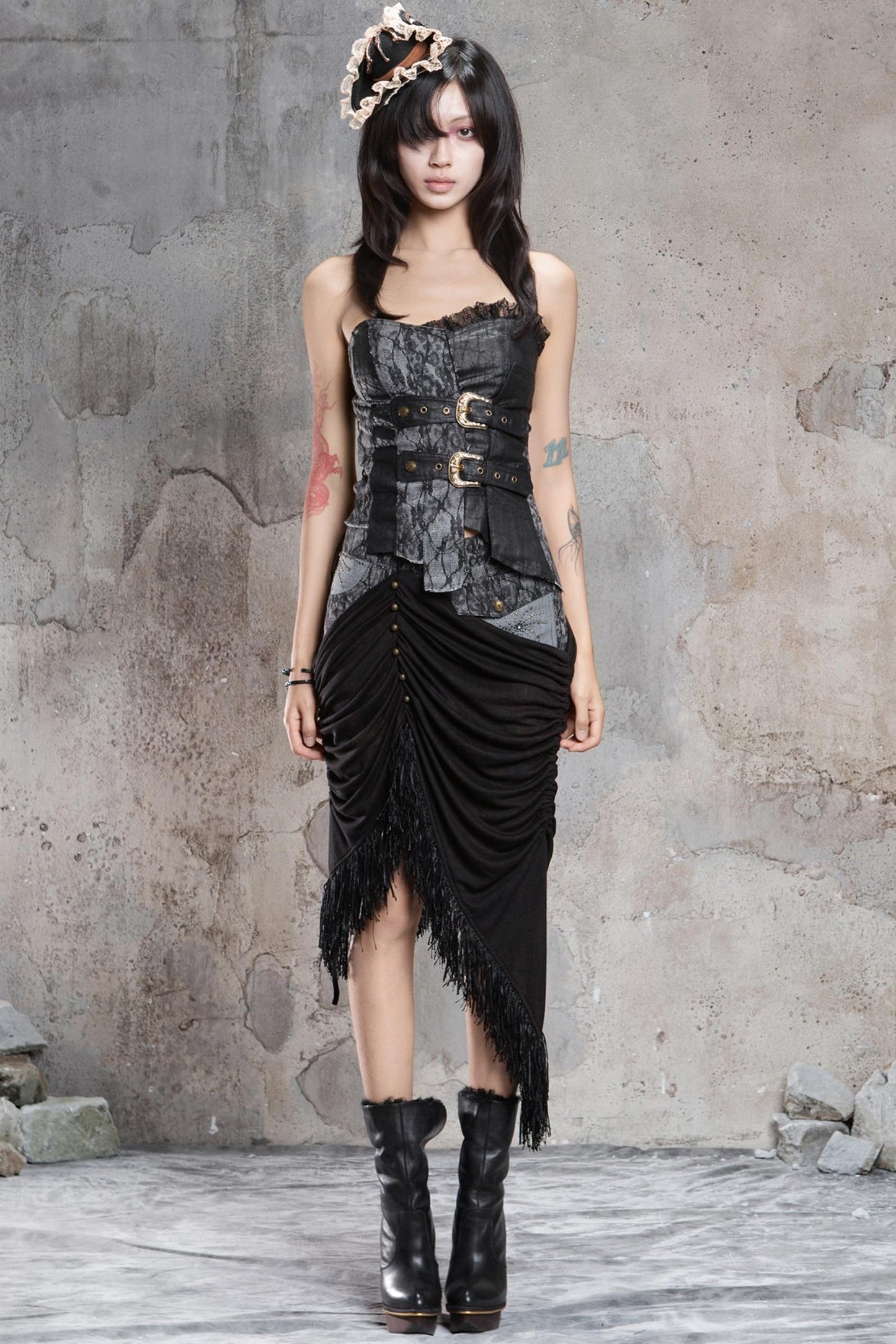 Irregular Patchwork Drawstring Skirt