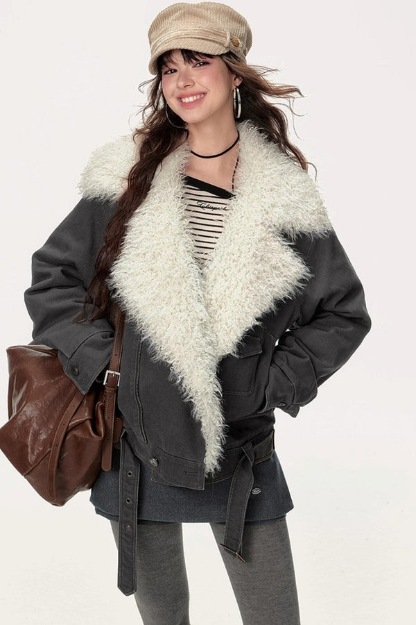Retro Motorcycle Wind Fur Collar Jacket