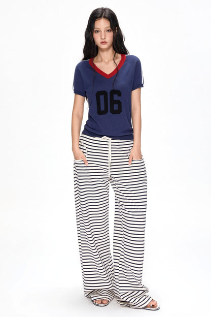 Color Block V-Neck Knit Tee