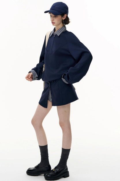 Patchwork Pullover Sweatshirt Set-Up