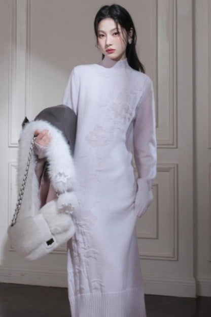 Light Purple Wool Floral Dress Set