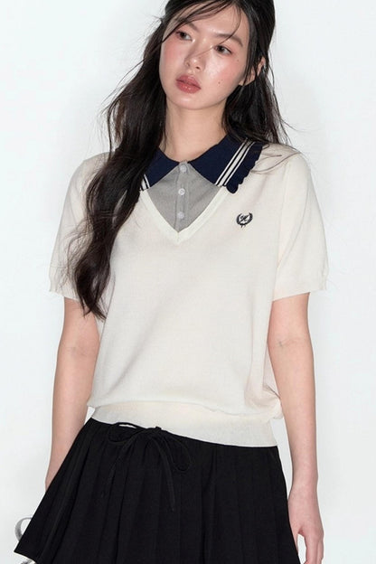 Preppy V-Neck Knit Top