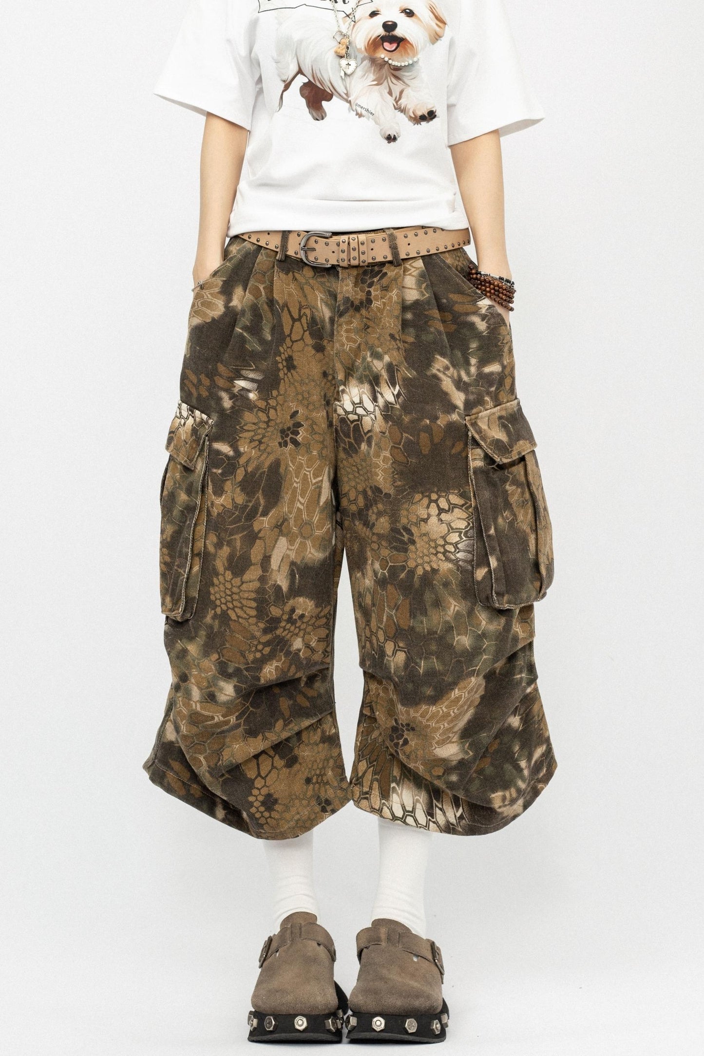 Vintage Camouflage Wide-Leg Pants