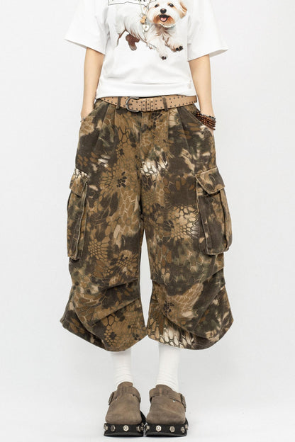 Vintage Camouflage Wide-Leg Pants