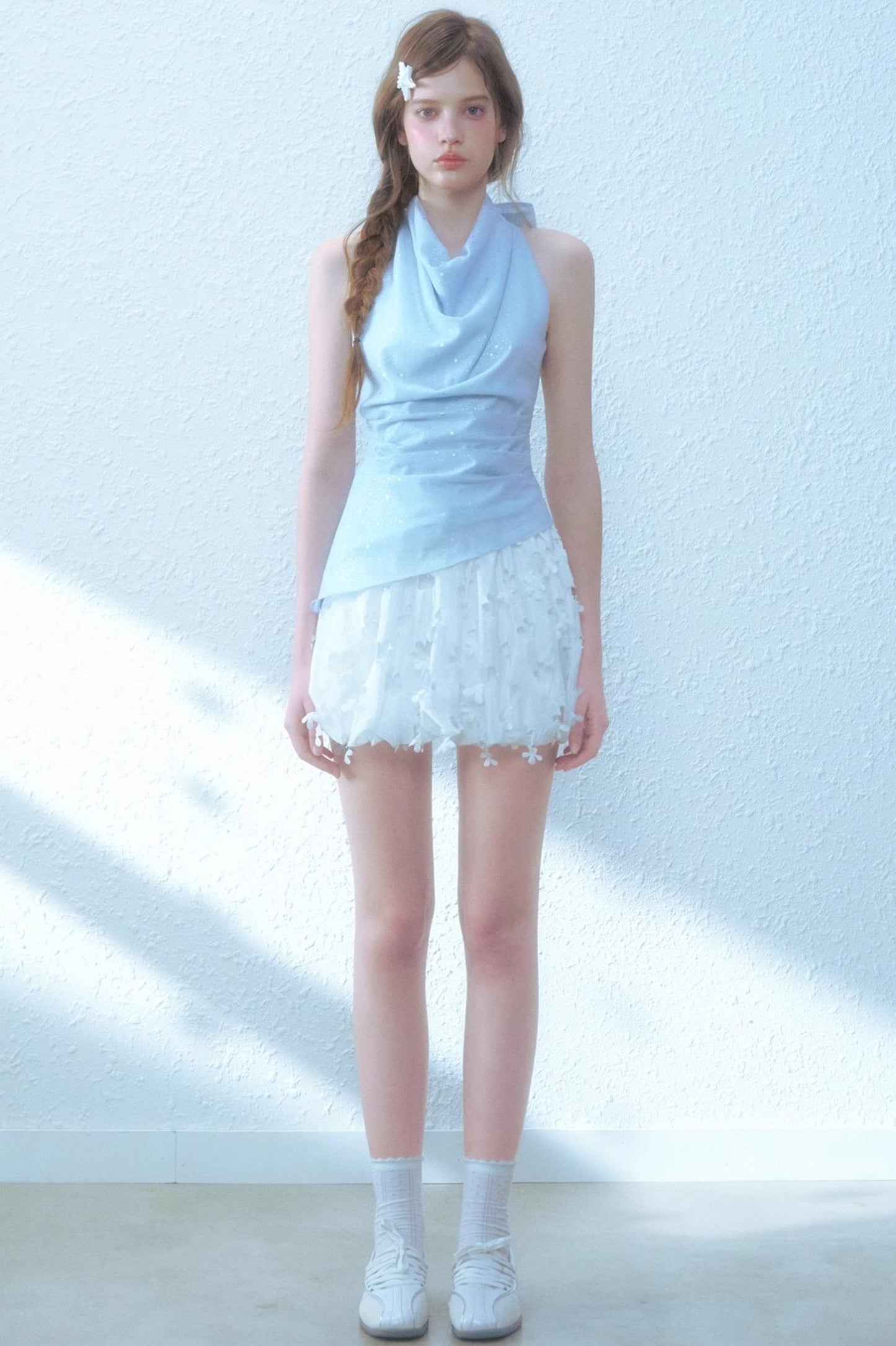 Beige Blue Swing Top