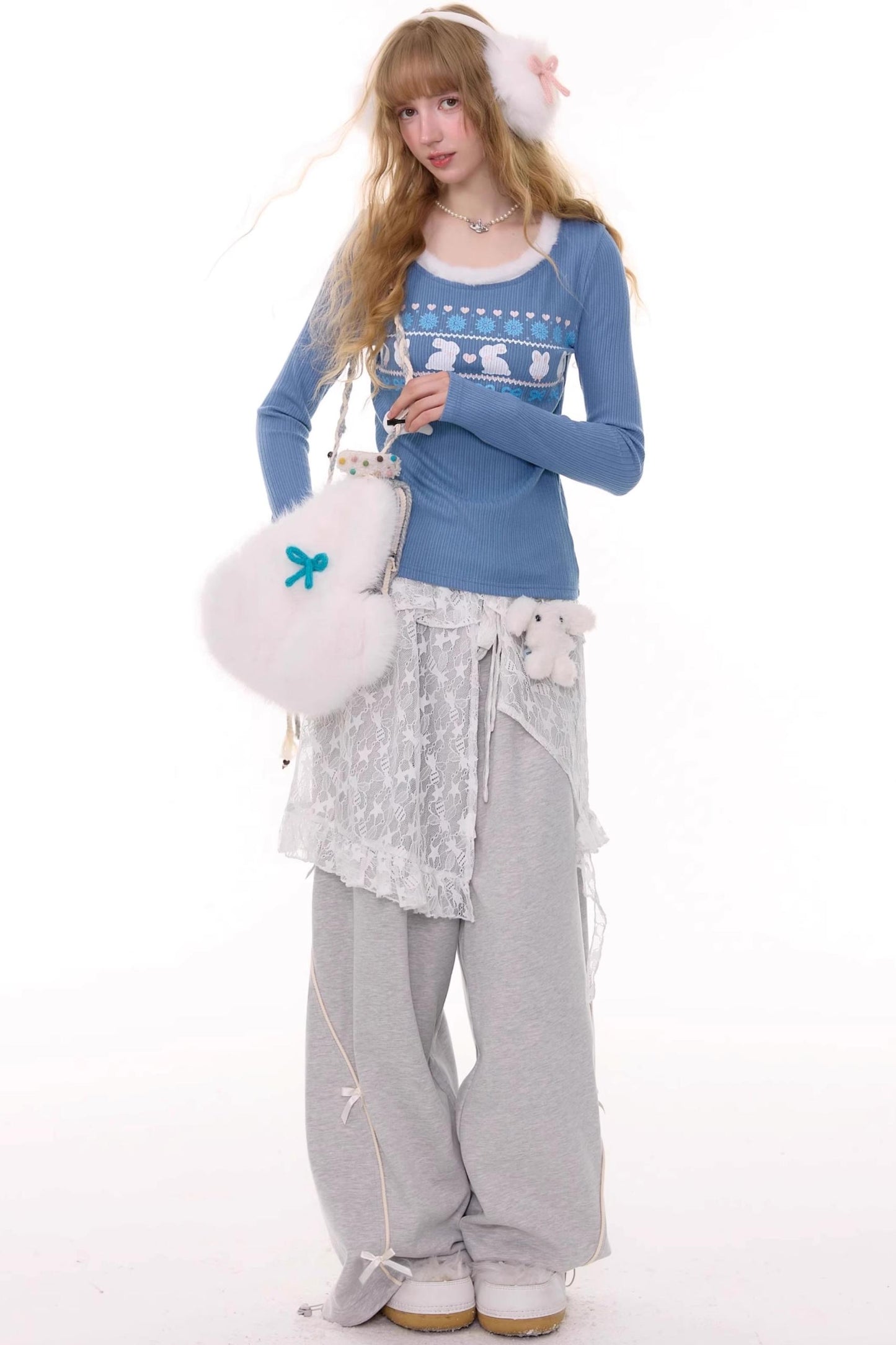 Gray Bow Wide-Leg Sweatpants