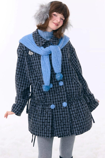 Dark Gray Plaid Wool Coat