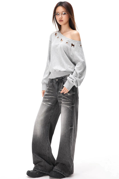 Asymmetrical Hollow Knit Sweater