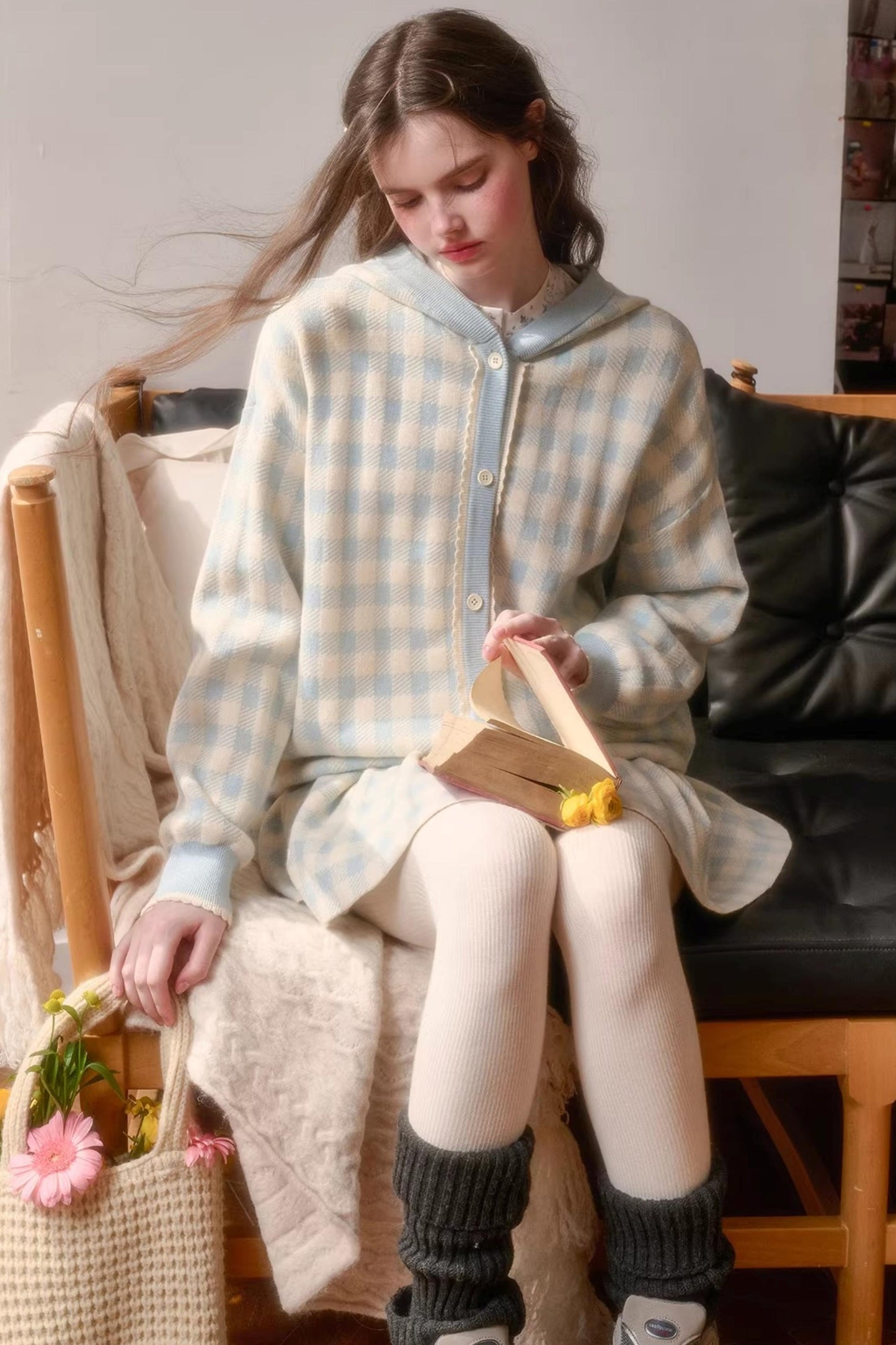 Comfortable Blue Plaid Pleated Jacket Set-Up