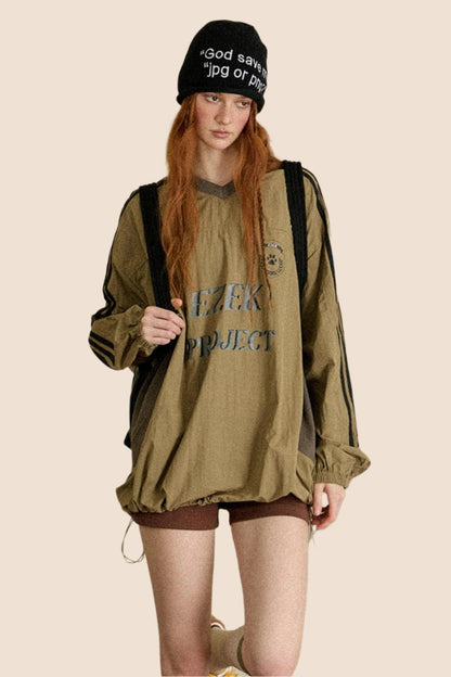 EZEK American Vintage Gestreifte Ärmel Nähte Kontrast Lange Ärmel Pullover Sweatshirt Damen Lose Beiläufige Design Sense Top Trendy