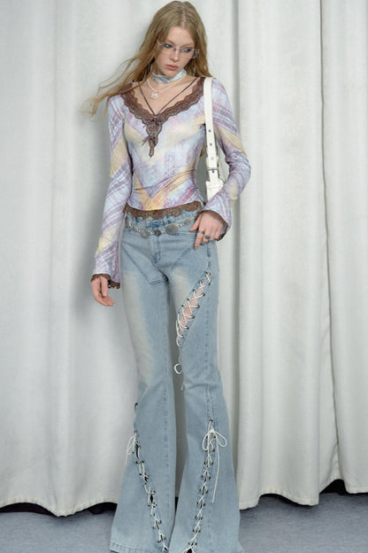 SMOKY WASHED ROPE FLARED JEANS