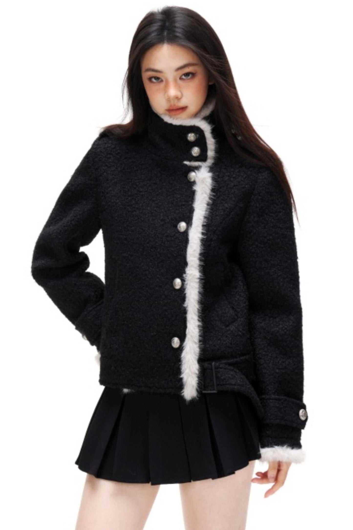 Retro Plush Patchwork Woolen Coat