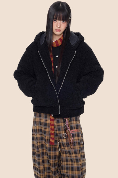Imitation Lamb Wool Hooded Jacket