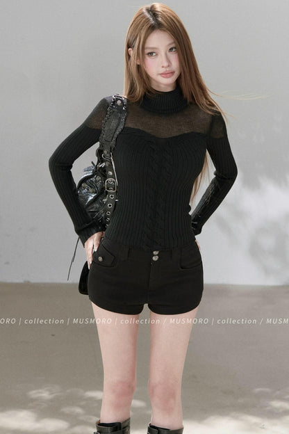 Wool Blend Hollow Knit Top