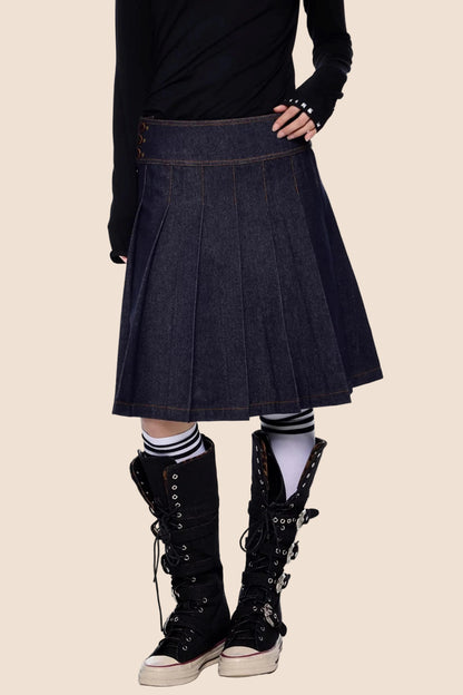 Retro Denim Faltenrock Anzug Set