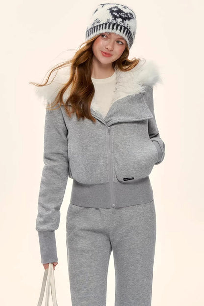 Retro Fleece-Lined Hooded Jacket Set-Up