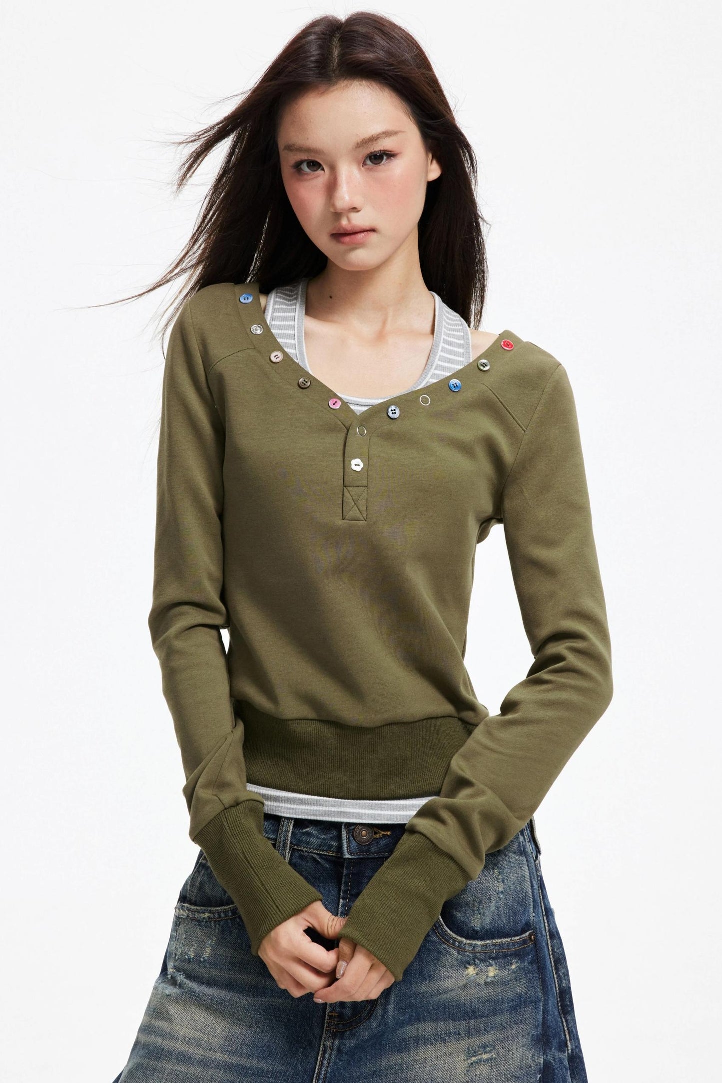 Big V-Neck Knitted Sweater Set-Up