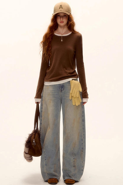 Vintage Washed Distressed Denim Pants