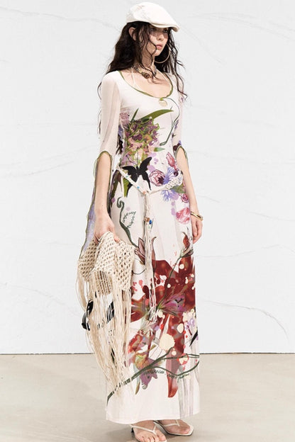 Floral Elegance Side-Slit Dress