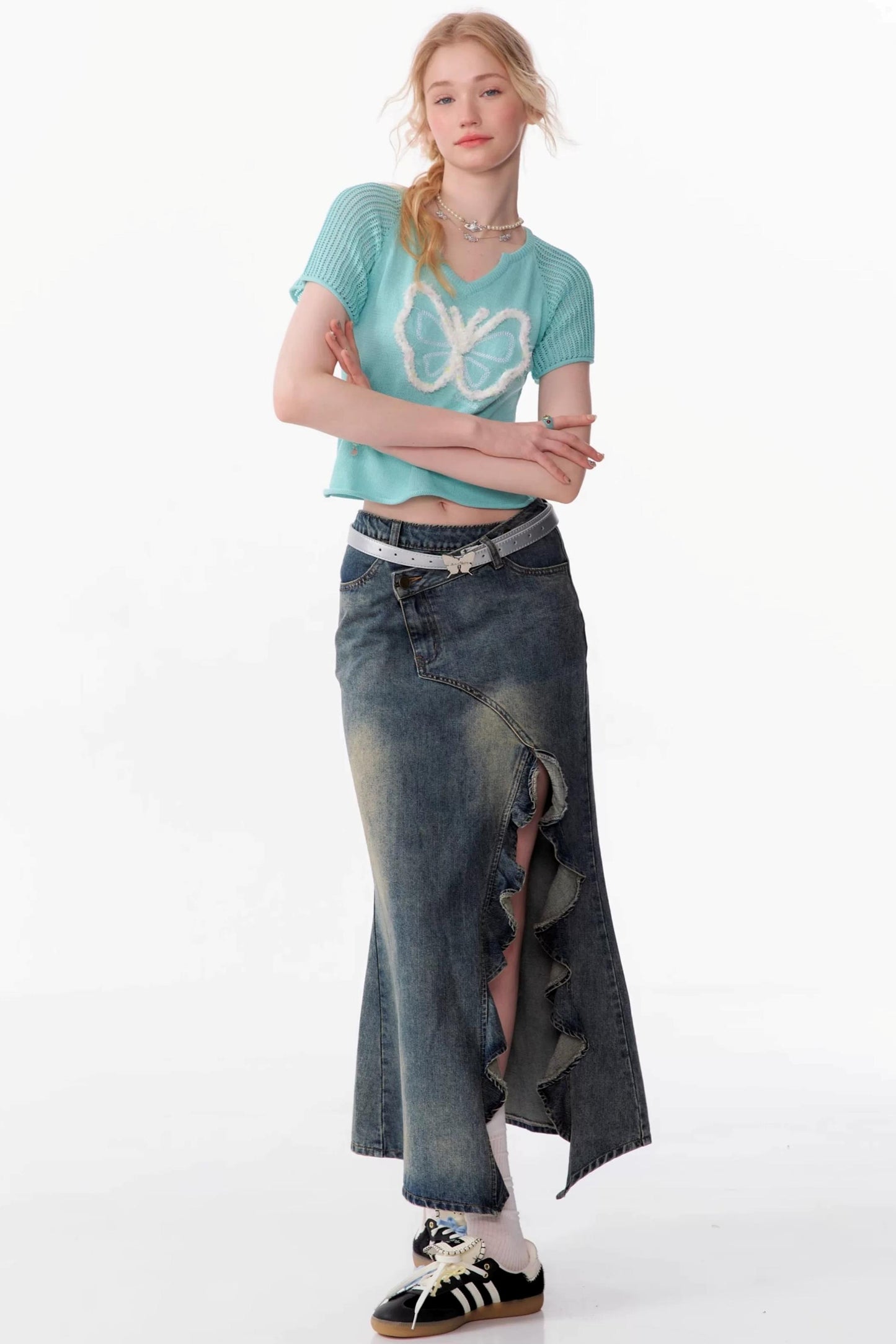 Top Raglan a Maglia con Farfalle 3D