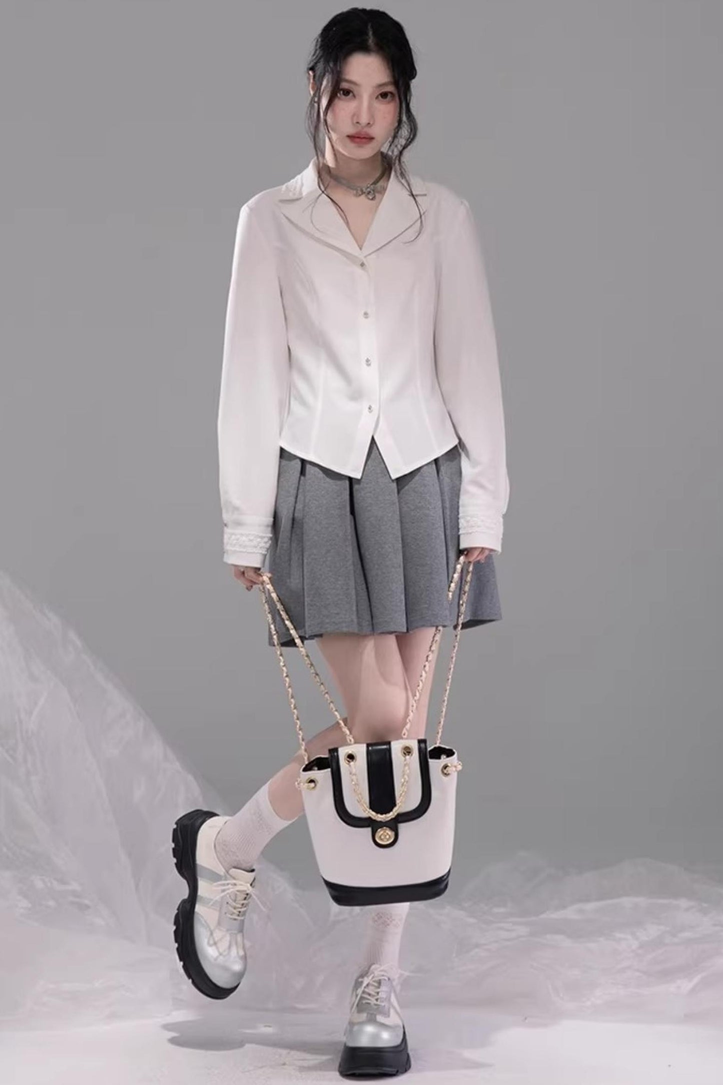 Chenwu Gray Pleated Three-Piece Set