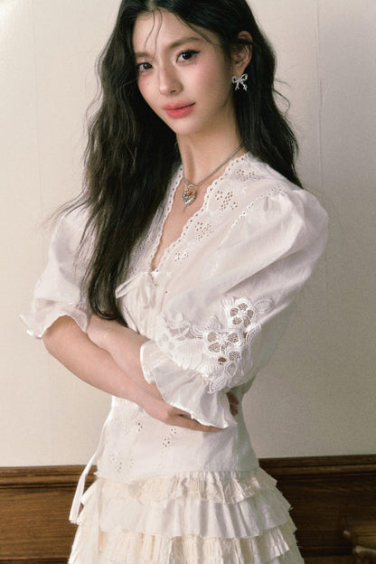 Bubble Sleeve Two Piece Cake Skirt Set-Up