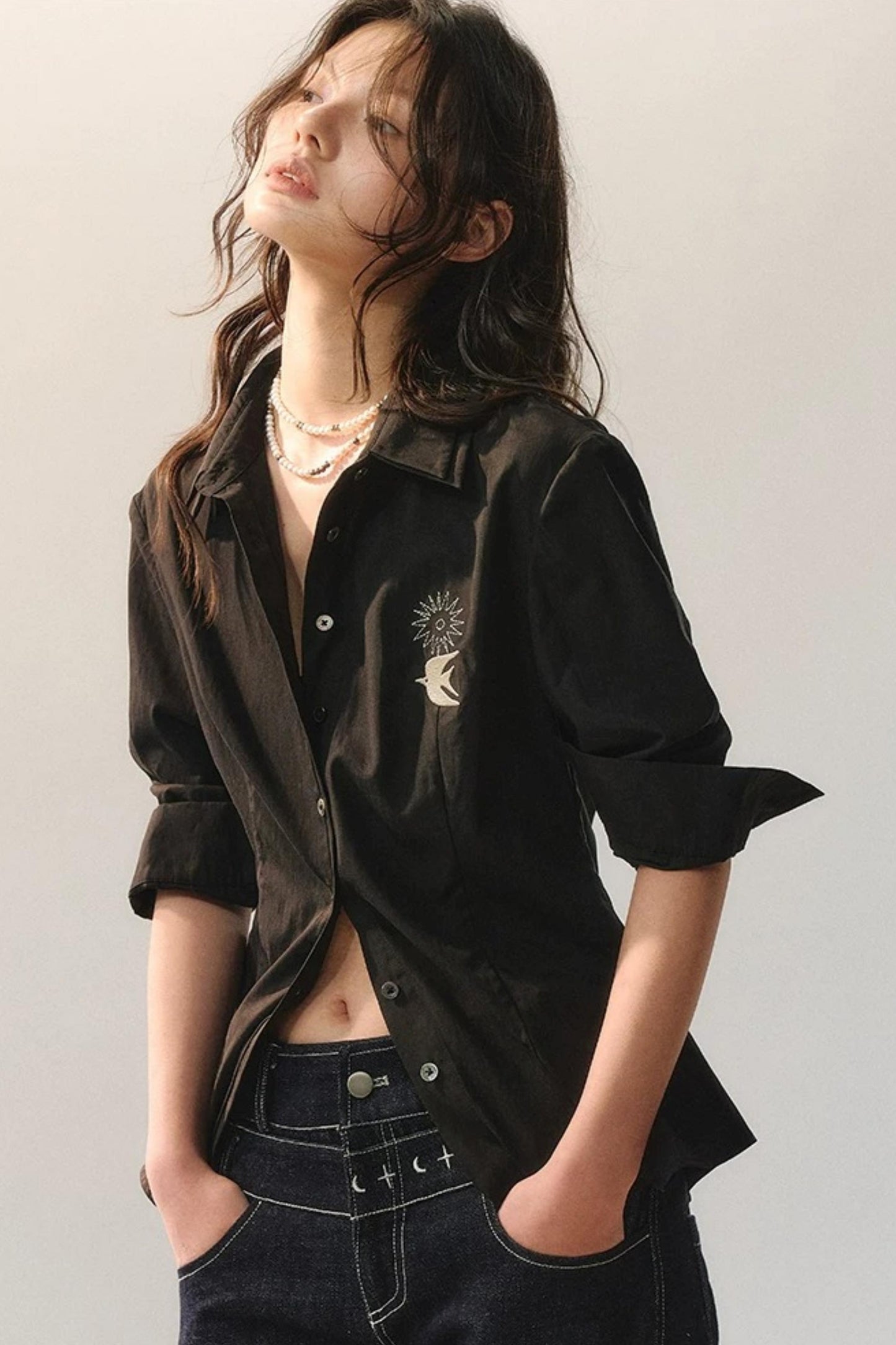 Bird Embroidery Lace Shirt