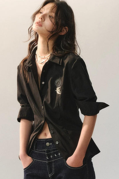 Bird Embroidery Lace Shirt