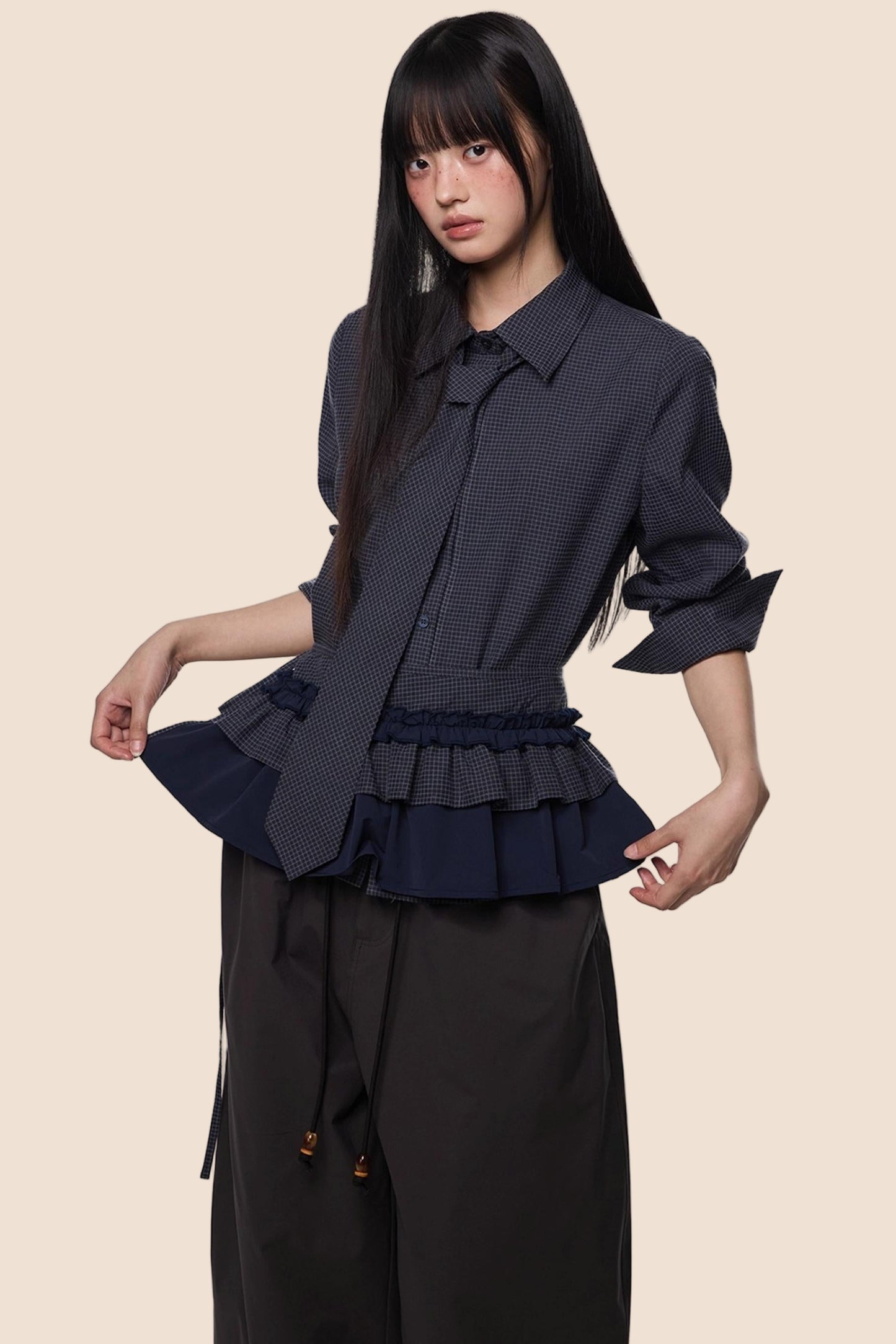 Vintage Pleated Plaid Shirt