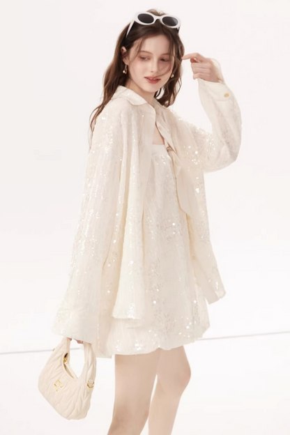 Sequined Bow Skirt Suit Set-Up