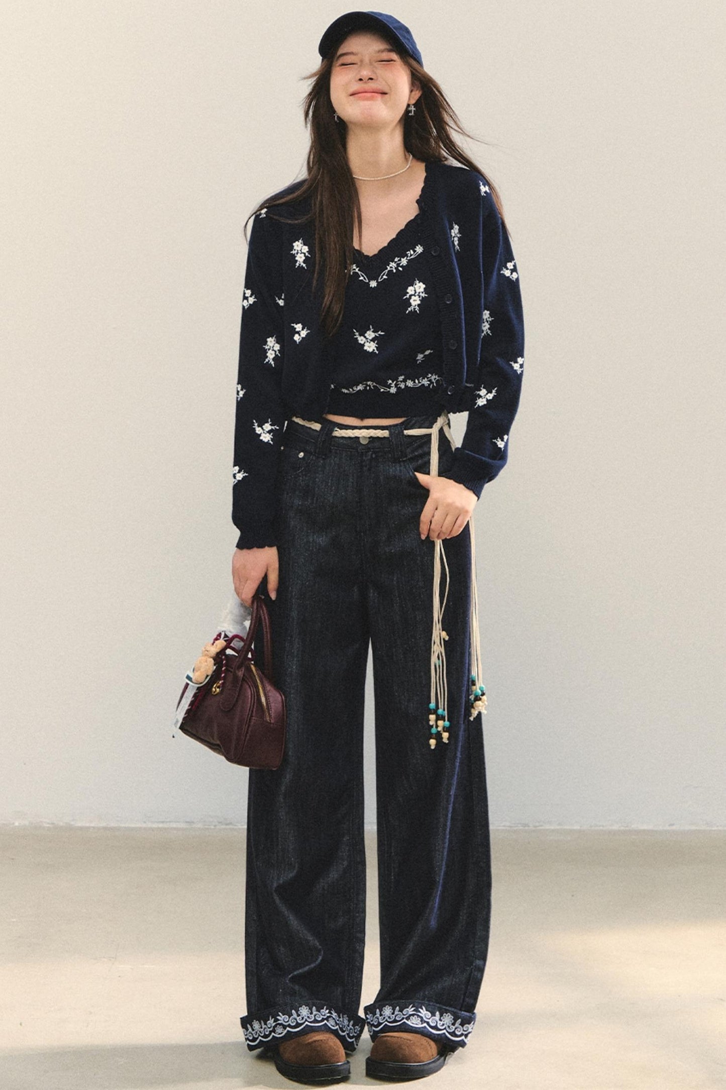 Embroidered Straight-Leg Pants