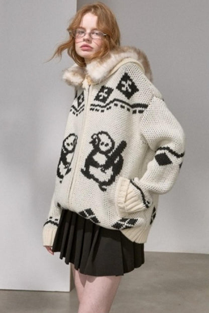 Detachable Fur Collar Knitted Cardigan