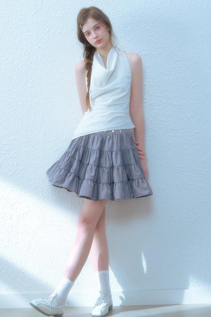 Beige Blue Swing Top