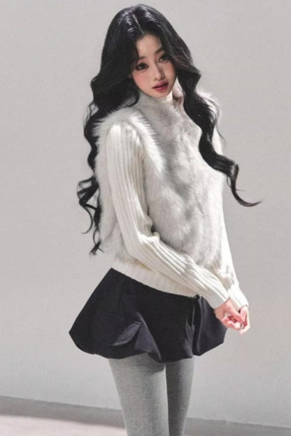 Faux Fur Leopard Knit Jacket