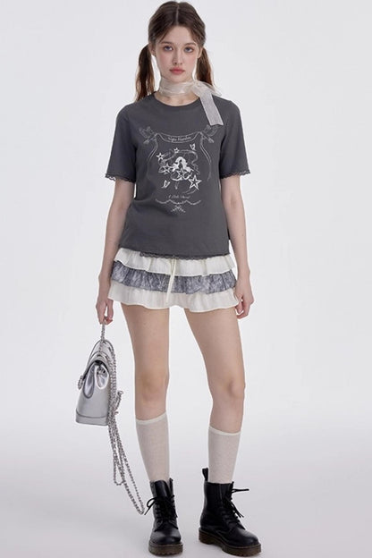 Beige-Gray High-Waisted A-Line Skirt