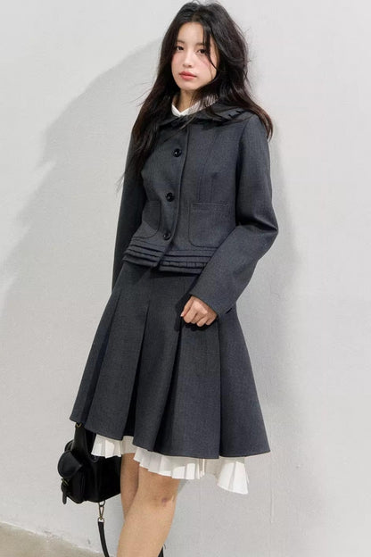 Lead Grey Preppy Blazer Skirt Set-Up