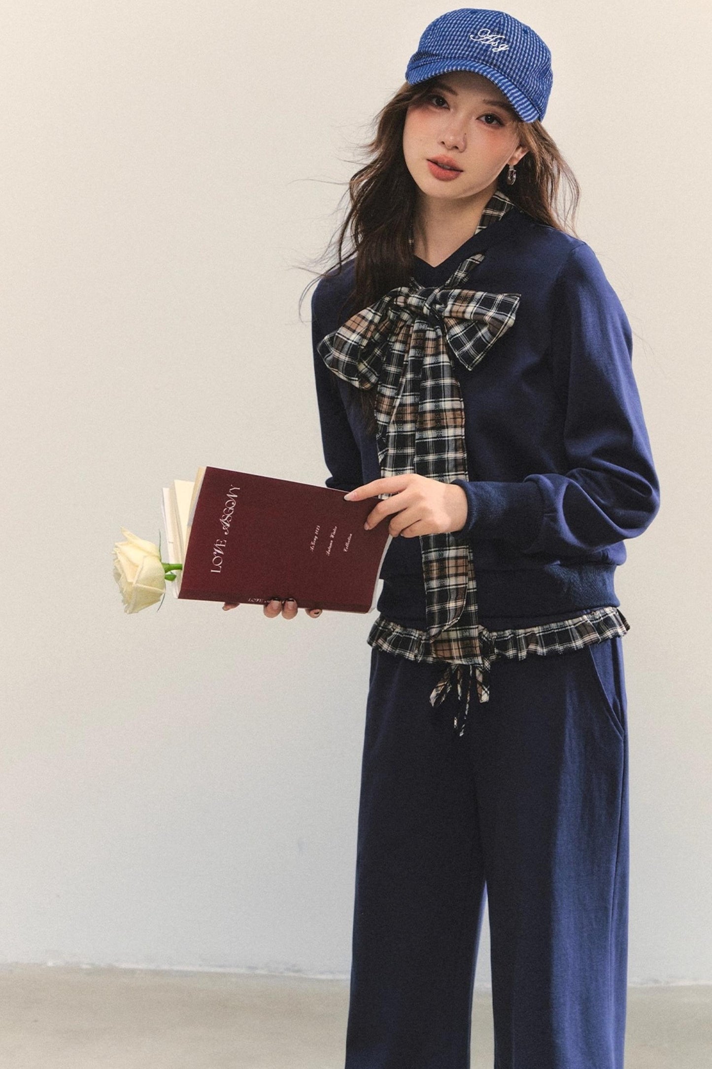 Plaid Sweatshirt Trousers Set-Up